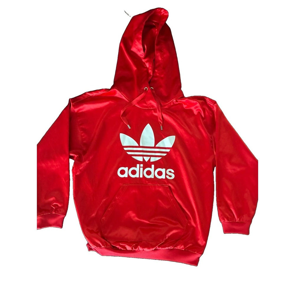 NWOT Women's Adidas Trefoil Satin Pullover hoodie. Womens Size Medium. Red